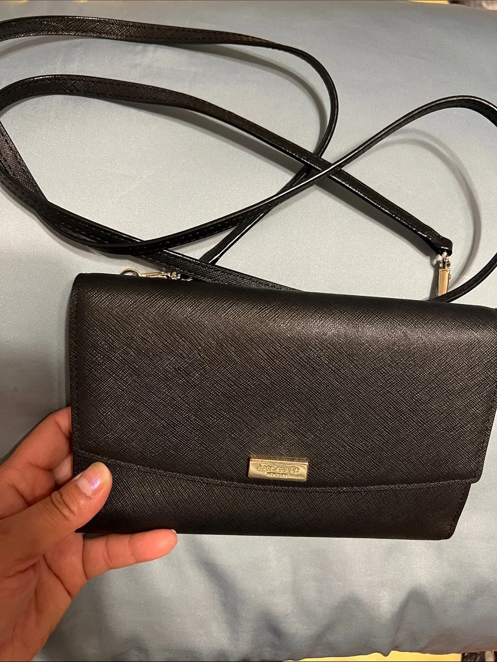 kate spade Black Textured Leather Crossbody with Gold Hardware
